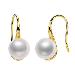 18K Gold Plated Akoya Pearl Earrings Dangle Drop 8.5-9mm Pearl 925 Sterling Silver Fine Jewelry for Women