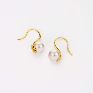 18K Gold Plated Akoya Pearl Earrings Dangle Drop 8.5-9mm Pearl 925 Sterling Silver Fine Jewelry for Women