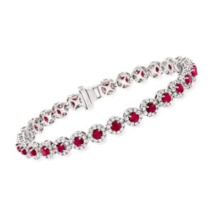 Ross-Simons 5.50 ct. t.w. Ruby and 3.00 ct. t.w. Diamond Tennis Bracelet in 14kt White Gold. 7 inches