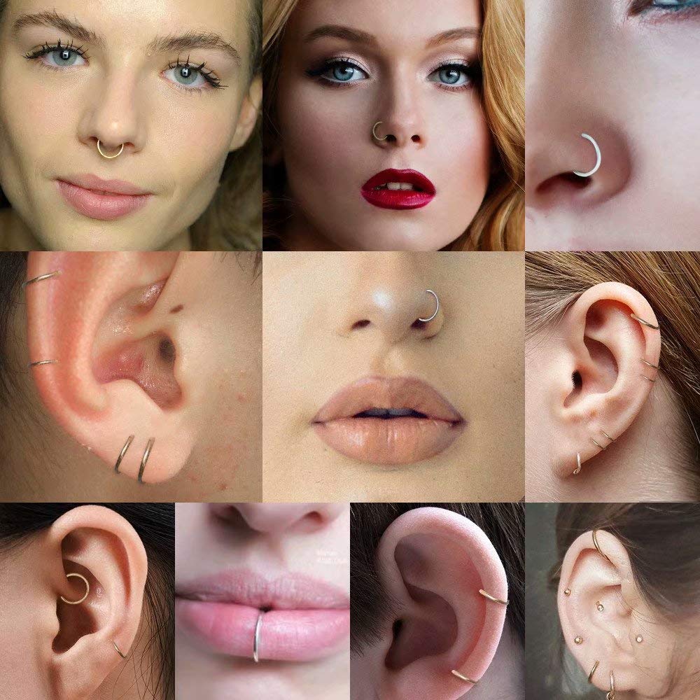 M MOOHAM Gold Nose Ring Hope, 20 Gauge Nose Ring Gold 6mm Surgical Steel 20g Nose Rings Hoop Septum Clicker Cartilage Hoop for Women，Tragus Jewelry Helix Daith Earring Conch Hoop Nose Piercing