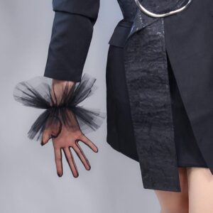 DooWay Women Fashion Ruffle Gloves Black Clown Cuffs Puffy Wrist Tulle Gloves Touchscreen Dressy Evening Tea Party