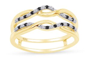 0.24 carat black & white cubic zirconia twist enhancer guard ring 14k yellow gold over sterling silver ring size-6