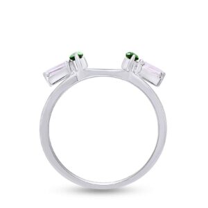 0.57 Carat Simulated Emerald & White Cubic Zirconia Enhancer Guard 14K White Gold Over Sterling Silver Ring Size-6