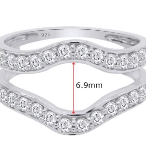 AFFY 1.14 Carat Round White Cubic Zirconia Solitaire Enhancer Guard Ring 14K White Gold Over Sterling Silver Ring Size-8.5