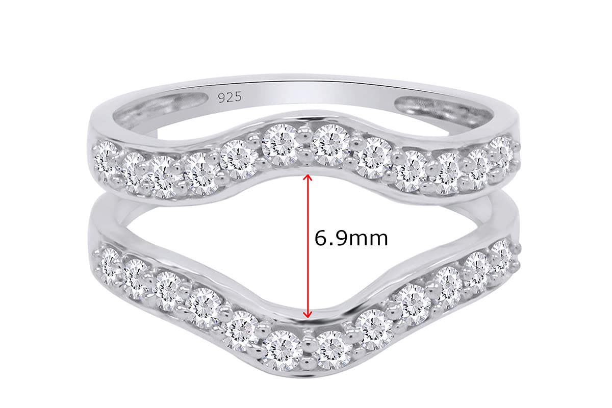 AFFY 1.14 Carat Round White Cubic Zirconia Solitaire Enhancer Guard Ring 14K White Gold Over Sterling Silver Ring Size-8.5