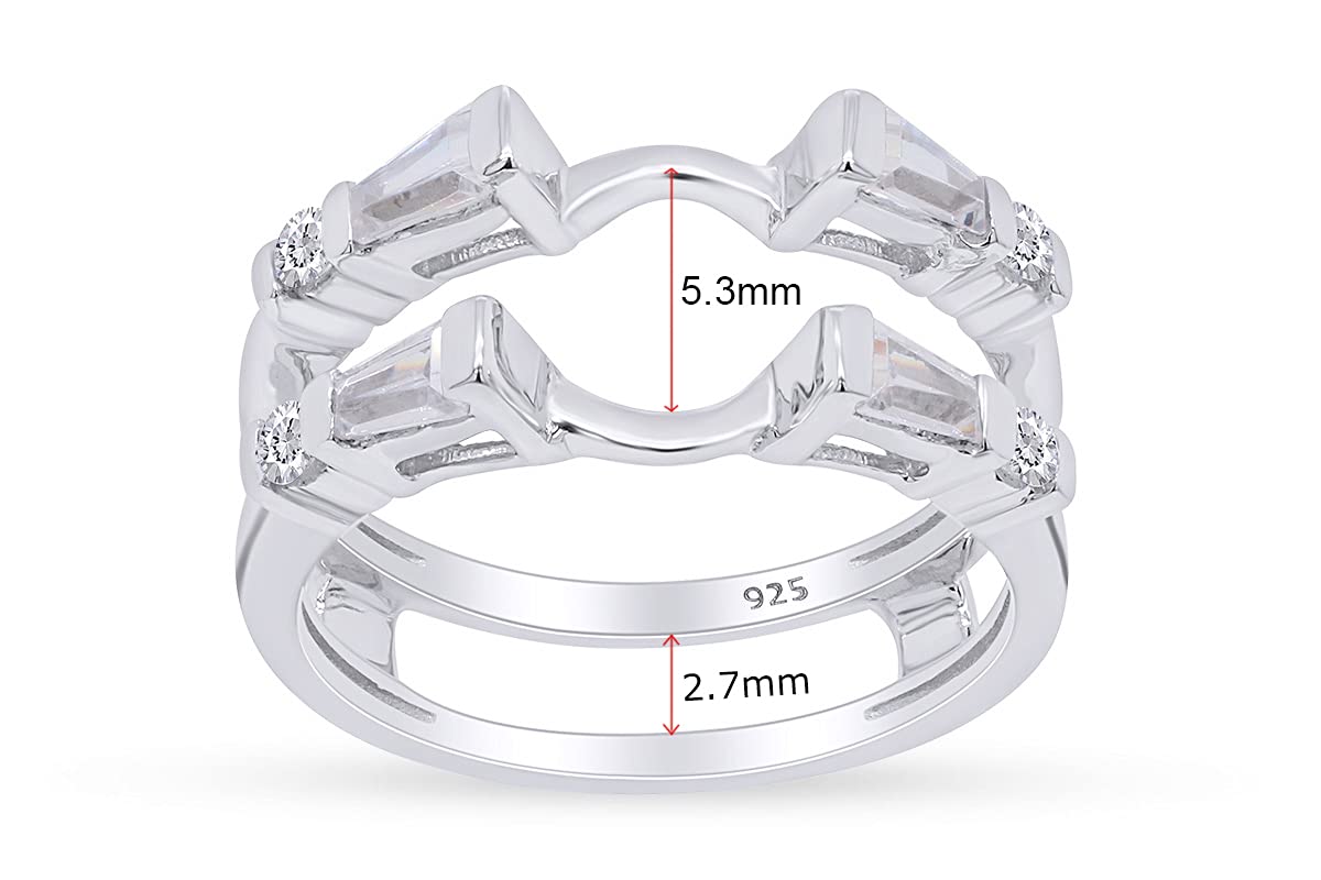 AFFY 3/4 Carat Tapered & Round White Cubic Zirconia Enhancer Guard Ring In 14K White Gold Over Sterling Silver (0.75 Cttw) Ring Size-6