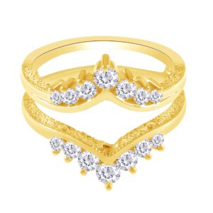 affy 1.48 carat round white cubic zirconia chevron enhancer guard ring 14k yellow gold over sterling silver ring size-5