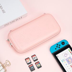 Geekshare Sakura Pink Carry Case Compatible with Nintendo Switch/Switch OLED Model – Ultra Slim Portable Hard Shell Travel Case for Switch Console & Accessories – 10 Game Cards