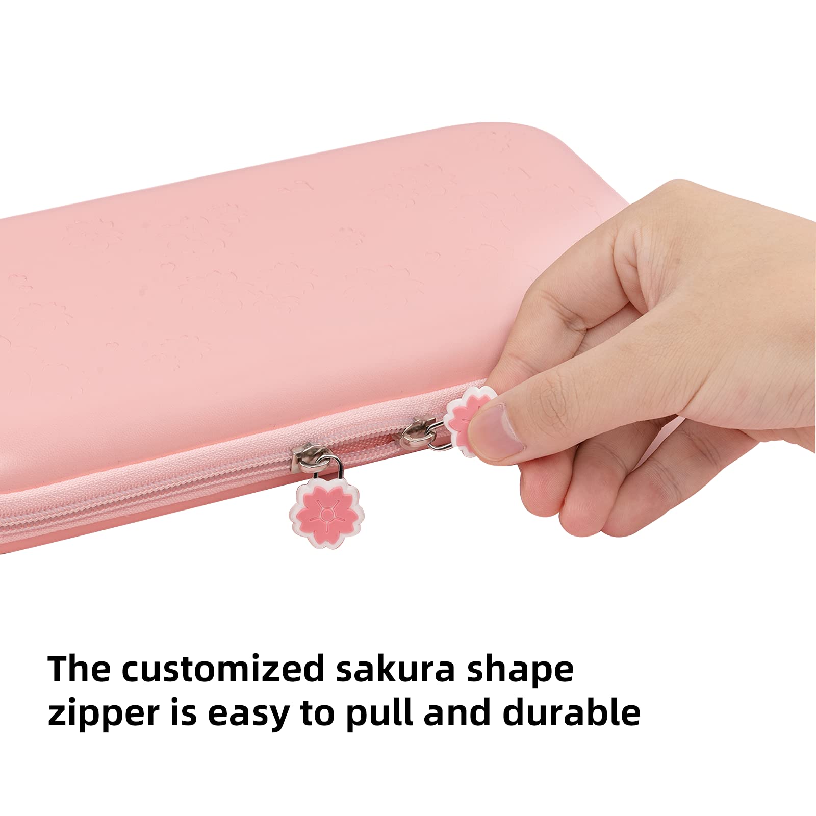 Geekshare Sakura Pink Carry Case Compatible with Nintendo Switch/Switch OLED Model – Ultra Slim Portable Hard Shell Travel Case for Switch Console & Accessories – 10 Game Cards