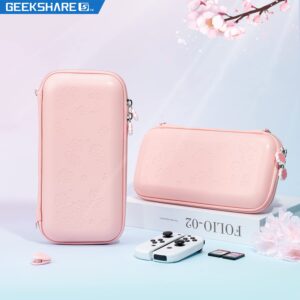 Geekshare Sakura Pink Carry Case Compatible with Nintendo Switch/Switch OLED Model – Ultra Slim Portable Hard Shell Travel Case for Switch Console & Accessories – 10 Game Cards