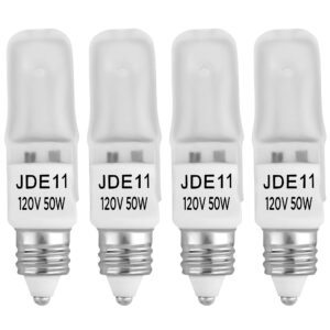 bluex bulbs 4-pack jd e11 120v 50w frosted halogen jde11 50w bulb warm white 50 watt e11 bulb frosted jde11 for chandeliers, pendants, table lamps, cabinet lighting, mini-candelabra base