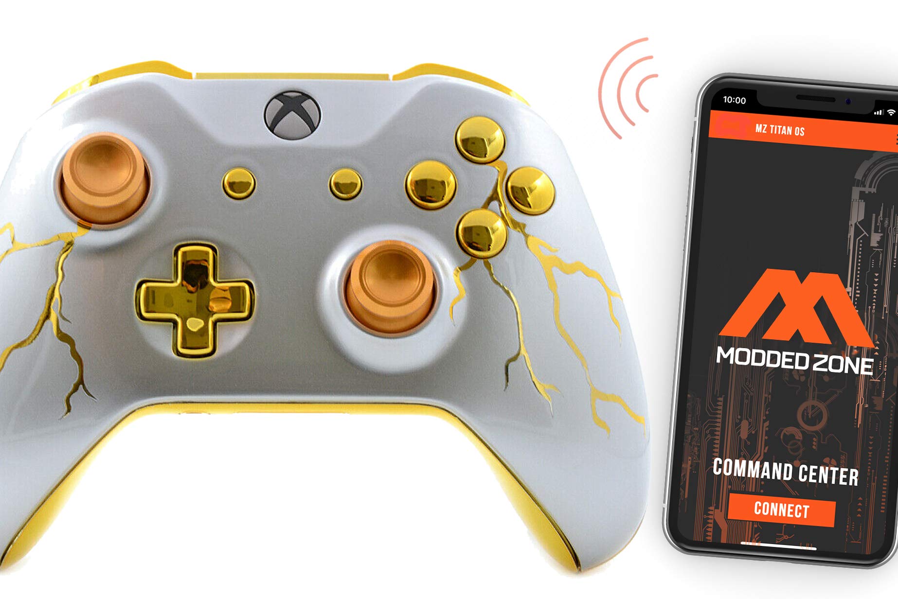 MODDEDZONE Rapid Fire Custom Standard Modded Controller compatible with Xbox One S/X 40 Mods for All Major Shooter Games (3.5 mm jack) (Gold Thunder)