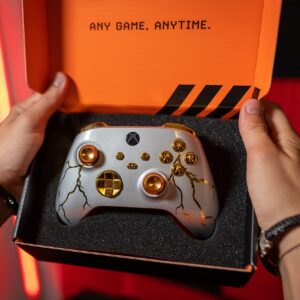 MODDEDZONE Rapid Fire Custom Standard Modded Controller compatible with Xbox One S/X 40 Mods for All Major Shooter Games (3.5 mm jack) (Gold Thunder)