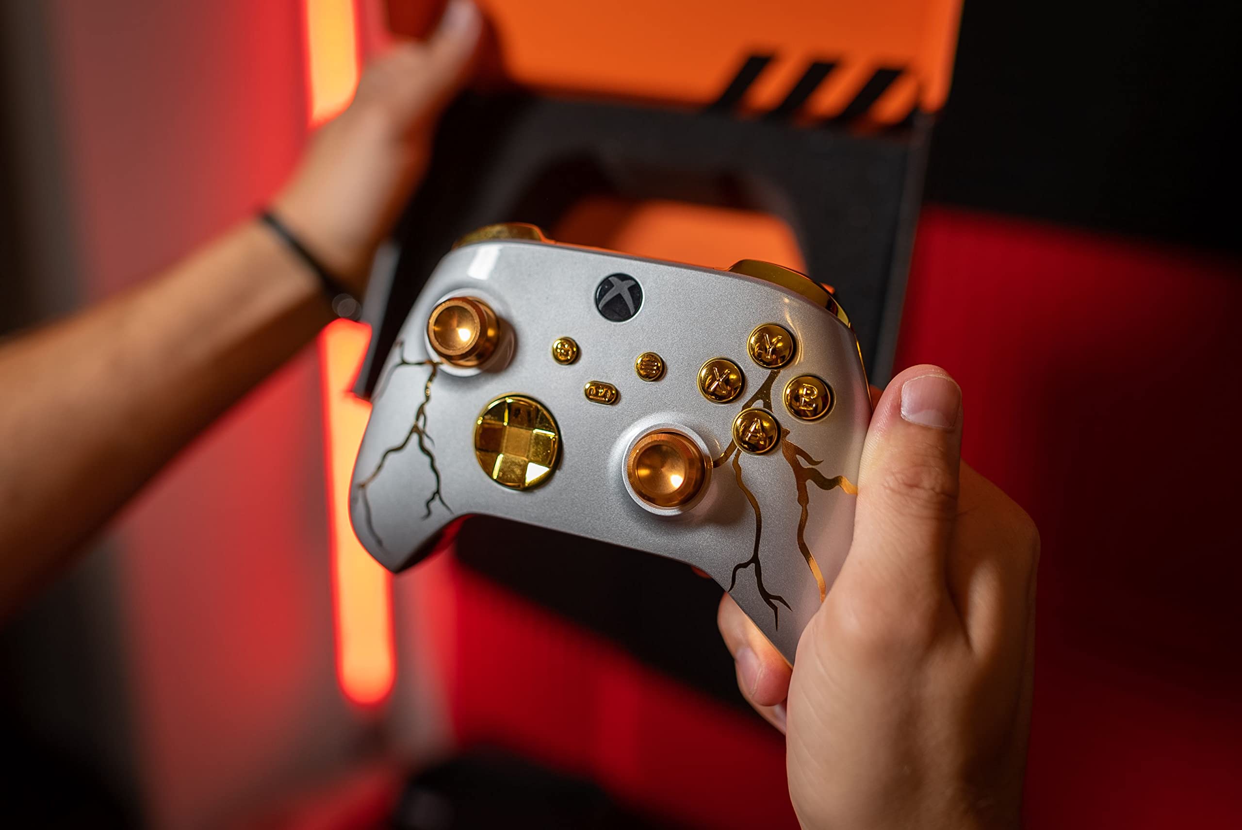 "Gold Thunder" UN-MODDED Custom Controller compatible with Xbox One S/X Unique Design (with 3.5 jack)