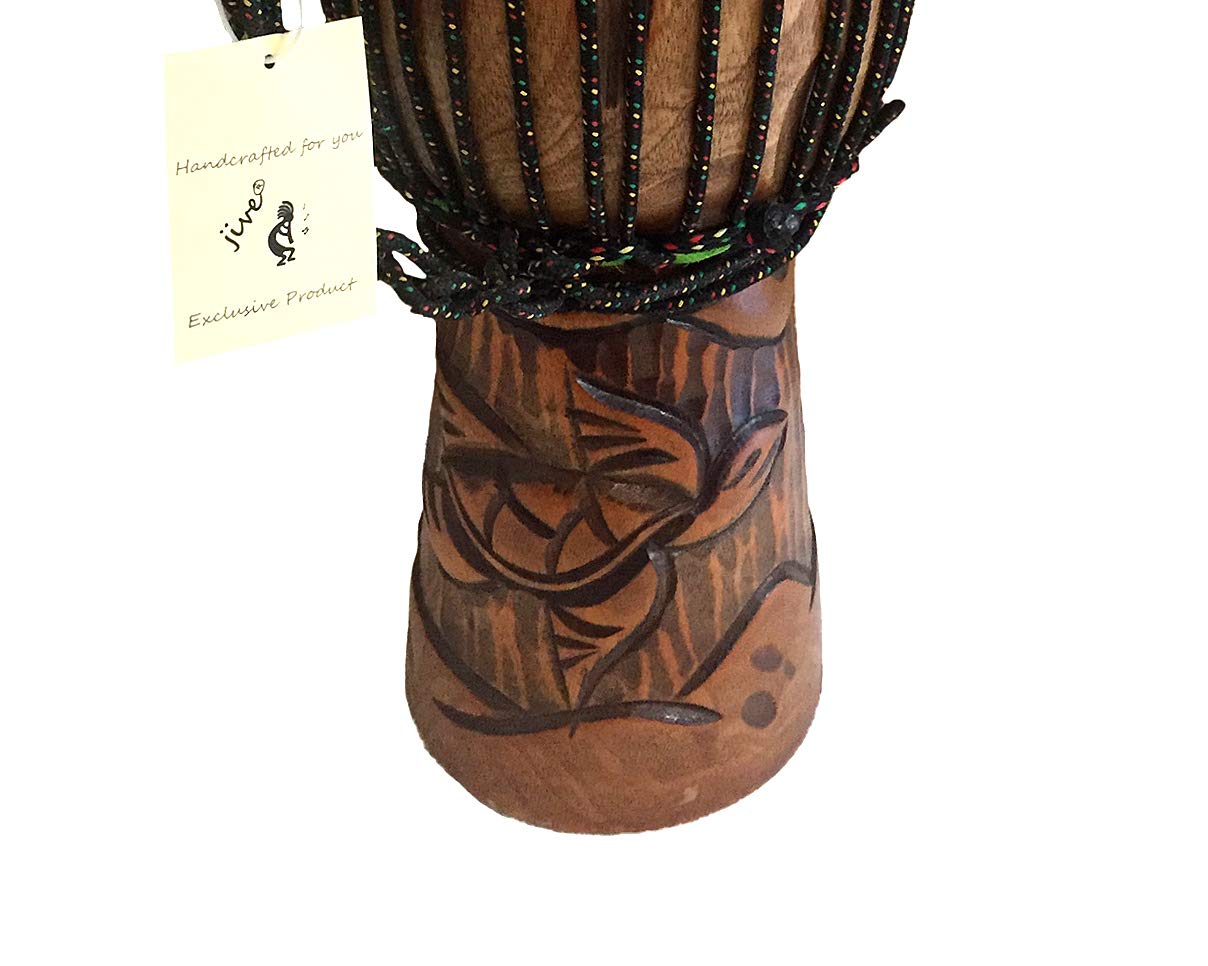 JIVE Djembe Drum African Bongo Congo Wood Drum Deep Carved Solid Mahogany Goat Skin Professional Quality 16" High (Turtle)