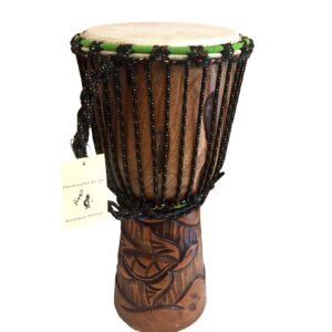 JIVE Djembe Drum African Bongo Congo Wood Drum Deep Carved Solid Mahogany Goat Skin Professional Quality 16" High (Turtle)