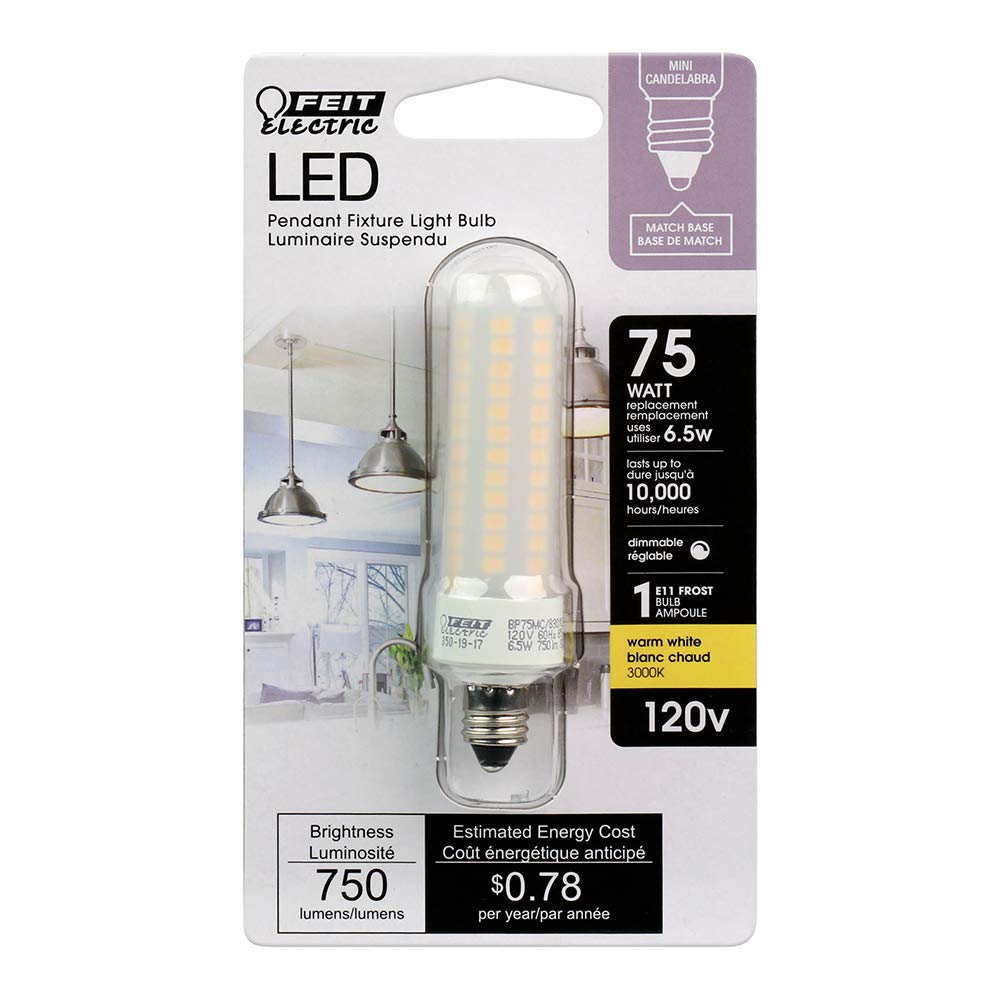 Feit Electric Specialty 6.5 Watts LED Light Bulb with 75-Watt Equivalent, Dimmable T4 Bulb, 750 Lumens, 9 Yrs. Leftime, 3000K Warm White, Pack of 1 - BP75MC/830/LED