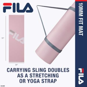 FILA Accessories Exercise Mat - Thick Yoga Mat for Fitness & Floor Gym Workouts | Includes Carrier Strap, 68" L x 24" W x 10mm, Ballet Pink (Rise)