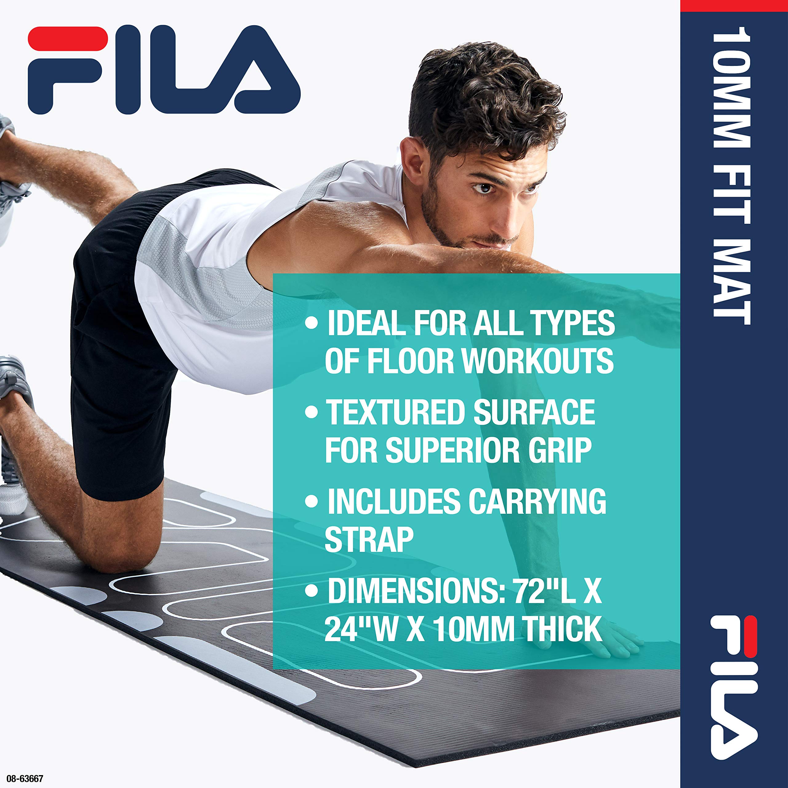 FILA Accessories Exercise Mat - Thick Yoga Mat for Fitness & Floor Gym Workouts | Includes Carrier Strap, 72" L x 24" W x 10mm, Spring Green (Classic)