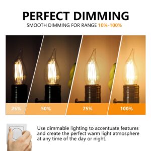 KGC LED Candelabra Bulb, 2700K Warm White 450LM, LED Dimmable Edison Bulb, 4.5W Equivalent to 50W, E26 Medium Base LED Candle Bulbs, CA11/C35 Clear Glass Flame Shape Bent Tip - 6 Pack