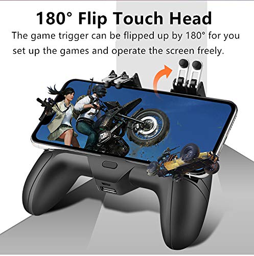 Mobile Game Controller[The Latest Version] 4 Trigger with 4000mAh Power Bank Cooling Fan for PUBG/Call of Duty/Fotnite [6 Finger Operation] L1R1 L2R2 Gamepad Trigger for 4.7-6.5" iOS Android Phone