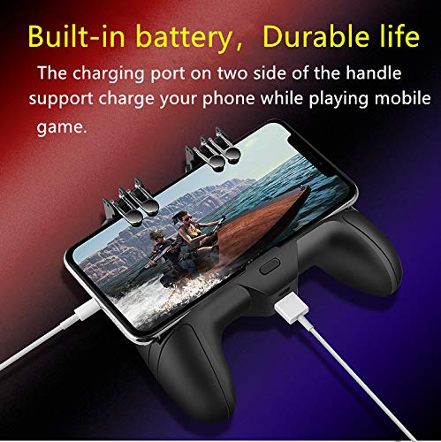 Mobile Game Controller[The Latest Version] 4 Trigger with 4000mAh Power Bank Cooling Fan for PUBG/Call of Duty/Fotnite [6 Finger Operation] L1R1 L2R2 Gamepad Trigger for 4.7-6.5" iOS Android Phone