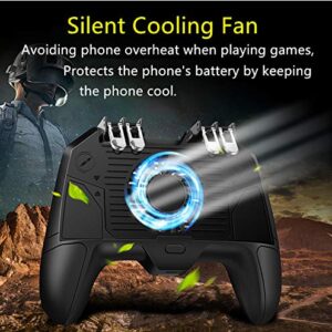 Mobile Game Controller[The Latest Version] 4 Trigger with 4000mAh Power Bank Cooling Fan for PUBG/Call of Duty/Fotnite [6 Finger Operation] L1R1 L2R2 Gamepad Trigger for 4.7-6.5" iOS Android Phone