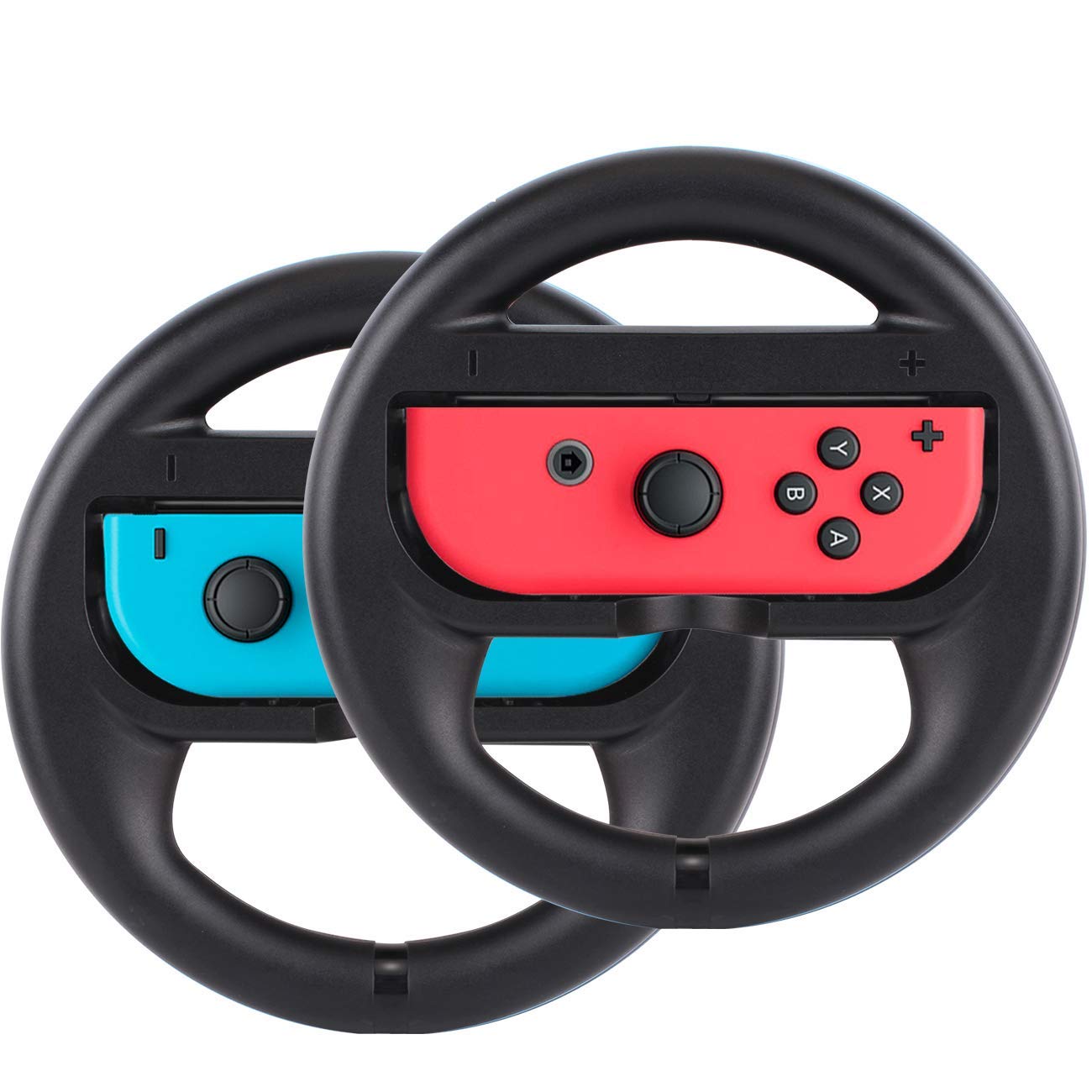 ABMSNO Racing Games Steering Wheel Grip-Suitable for Nintendo Switch Mario Kart, Joy-Con Steering Wheel, Black & Black (Kids Edition)