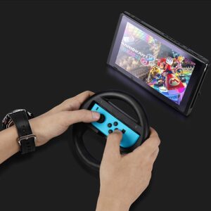 ABMSNO Racing Games Steering Wheel Grip-Suitable for Nintendo Switch Mario Kart, Joy-Con Steering Wheel, Black & Black (Kids Edition)