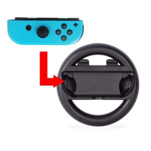 ABMSNO Racing Games Steering Wheel Grip-Suitable for Nintendo Switch Mario Kart, Joy-Con Steering Wheel, Black & Black (Kids Edition)