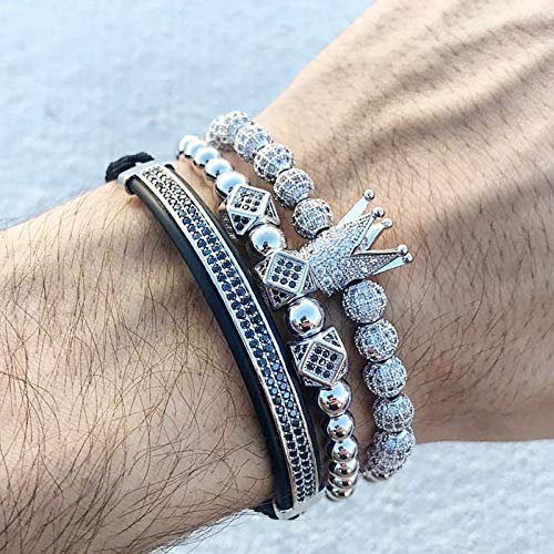 MAGIC FISH Imperial Crown King Stainless Steel Bracelets for Men Pave CZ Handmade Mens and womens Bracelets Set Friendship Luxury Charm Fashion Cuff Crown Pulseira Bangle Birthday Jewelry