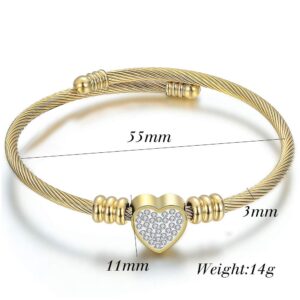 Jude Jewelers Stainless Steel Cable Wire Heart Charm Bangle Bracelet (Gold)