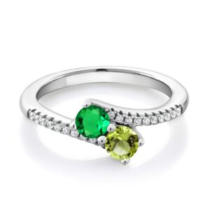 gem stone king 925 sterling silver green nano emerald and green peridot bypass ring for women (0.84 cttw, gemstone may birthstone, round 4mm, available in size 5, 6, 7, 8, 9)