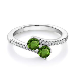 gem stone king 925 sterling silver green tourmaline bypass ring for women (0.74 cttw, gemstone october birthstone, round 4mm, available in size 5, 6, 7, 8, 9)