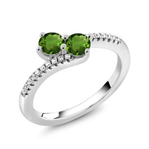 Gem Stone King 925 Sterling Silver Green Tourmaline Bypass Ring For Women (0.74 Cttw, Gemstone October Birthstone, Round 4MM, Available In Size 5, 6, 7, 8, 9)