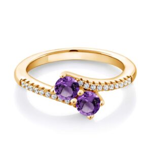 Gem Stone King 18K Yellow Gold Plated Silver Purple Amethyst Bypass Ring For Women (0.74 Cttw, Gemstone February Birthstone, Round 4MM, Available In Size 5, 6, 7, 8, 9)