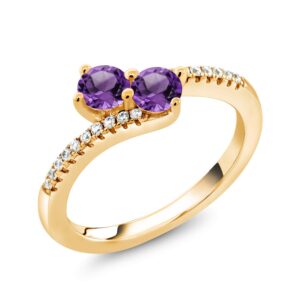 Gem Stone King 18K Yellow Gold Plated Silver Purple Amethyst Bypass Ring For Women (0.74 Cttw, Gemstone February Birthstone, Round 4MM, Available In Size 5, 6, 7, 8, 9)