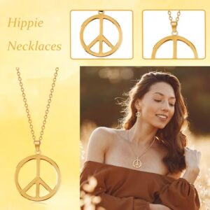 Peace Sign Necklace Earrings Set for Women Hippie Costume Accessories 70s Outfits for Women Hippie Jewelry for 60s 70s Party Favors Decorations