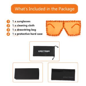 Xpectrum Extra Large Square Elton Crystal Sunglasses Bling Rhinestone Concert Glasses (Orange)