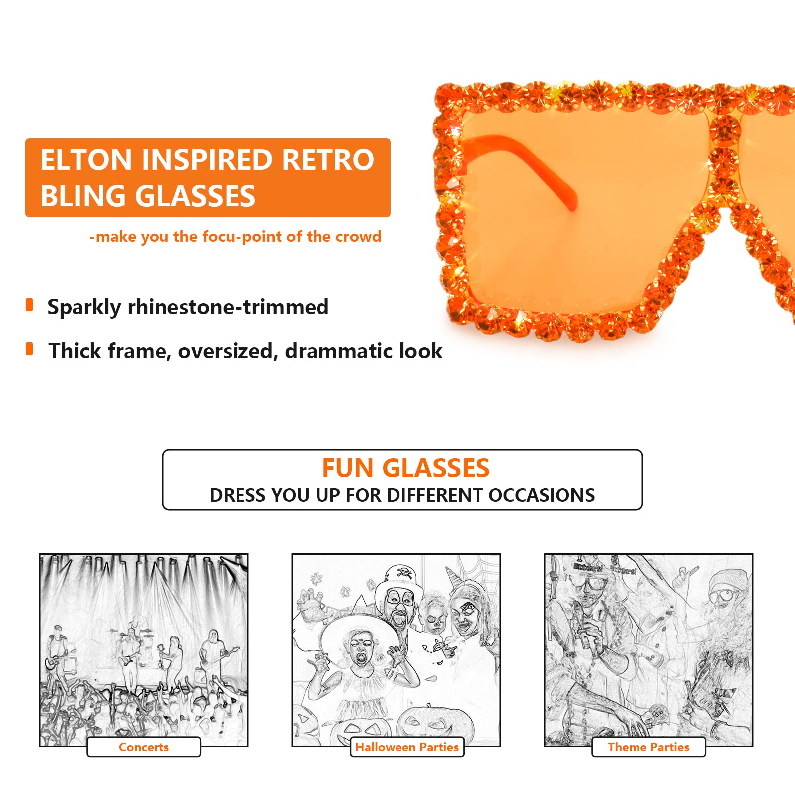 Xpectrum Extra Large Square Elton Crystal Sunglasses Bling Rhinestone Concert Glasses (Orange)