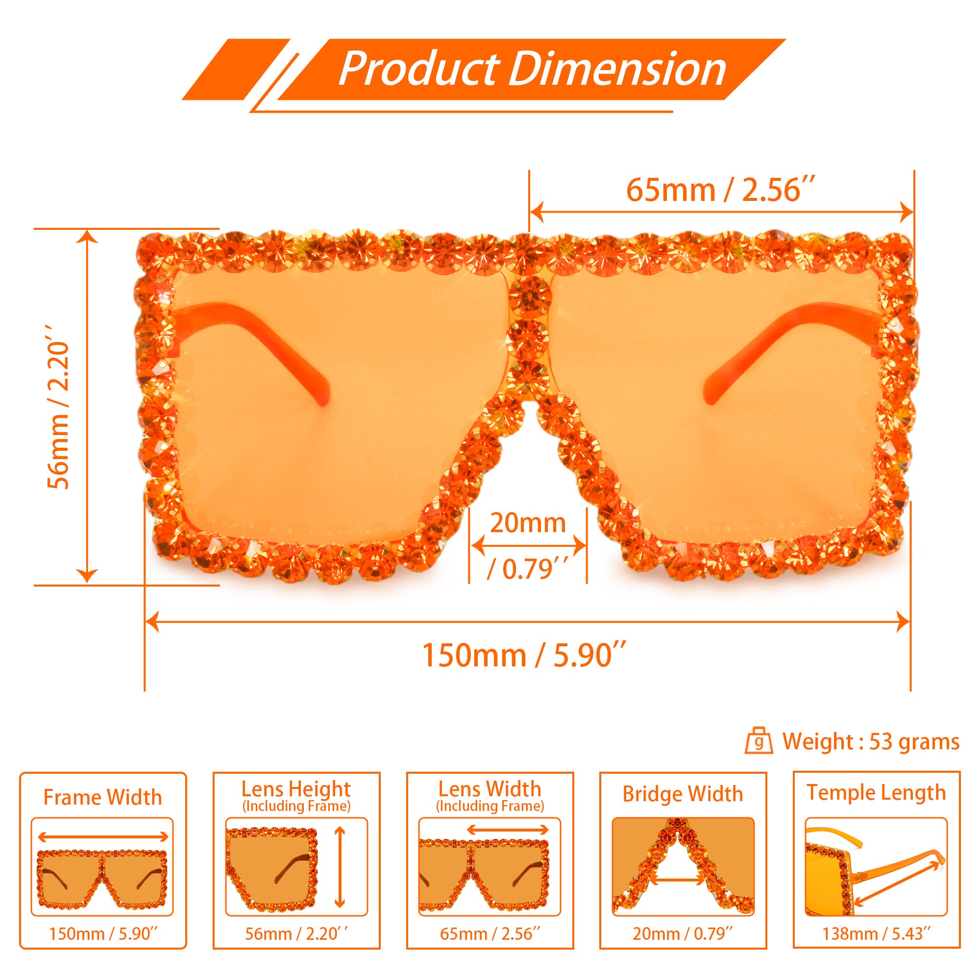 Xpectrum Extra Large Square Elton Crystal Sunglasses Bling Rhinestone Concert Glasses (Orange)