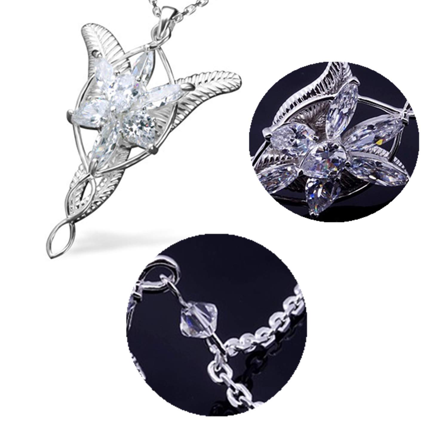 PPX 2 Pcs Lord of the Ring Elven Leaf Aragorn Arwen Evenstar Pendant Chain Necklace Princess Chain with Transparent Jewelry Box