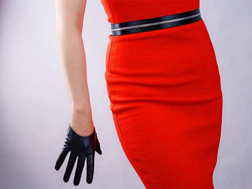 DooWay Black Short Leather Gloves Touchscreen 5" Half Palm Women Fashion Cool Punk Rocker Dance Driving Costume Gloves