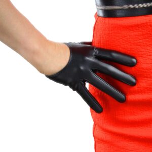 dooway black short leather gloves touchscreen 5" half palm women fashion cool punk rocker dance driving costume gloves