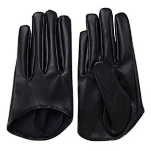 DooWay Black Short Leather Gloves Touchscreen 5" Half Palm Women Fashion Cool Punk Rocker Dance Driving Costume Gloves