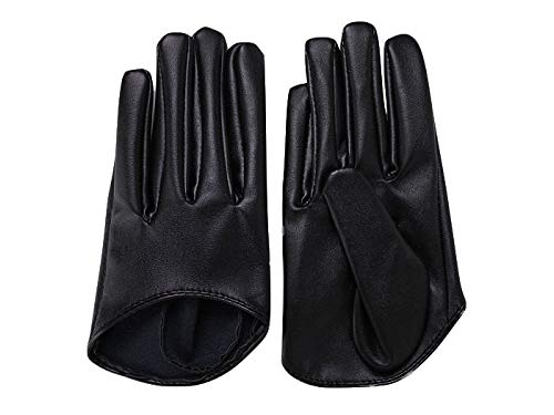 DooWay Black Short Leather Gloves Touchscreen 5" Half Palm Women Fashion Cool Punk Rocker Dance Driving Costume Gloves