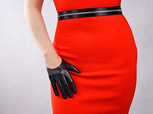 DooWay Black Short Leather Gloves Touchscreen 5" Half Palm Women Fashion Cool Punk Rocker Dance Driving Costume Gloves