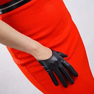 DooWay Black Short Leather Gloves Touchscreen 5" Half Palm Women Fashion Cool Punk Rocker Dance Driving Costume Gloves