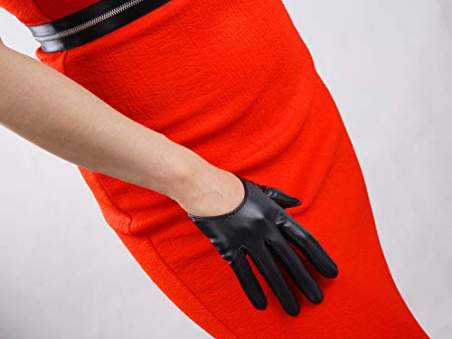 DooWay Black Short Leather Gloves Touchscreen 5" Half Palm Women Fashion Cool Punk Rocker Dance Driving Costume Gloves