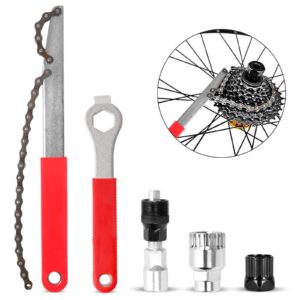 odoland bike repair tool kit, including bike crank extractor with 16mm spanner/wrench, bicycle flywheel chain sprocket remover tool, cassette lock ring removal tool